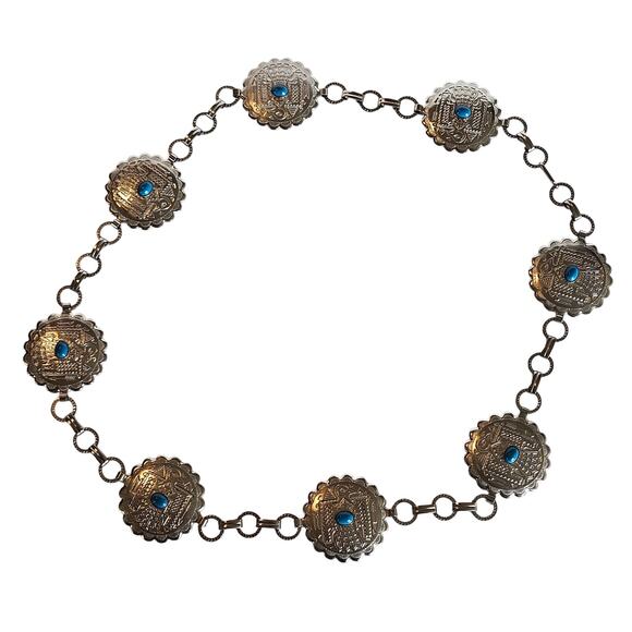 Concho Waist Belt Silver Embossed Medallion Cowgirl Western Statement Womens Med - Picture 2 of 10